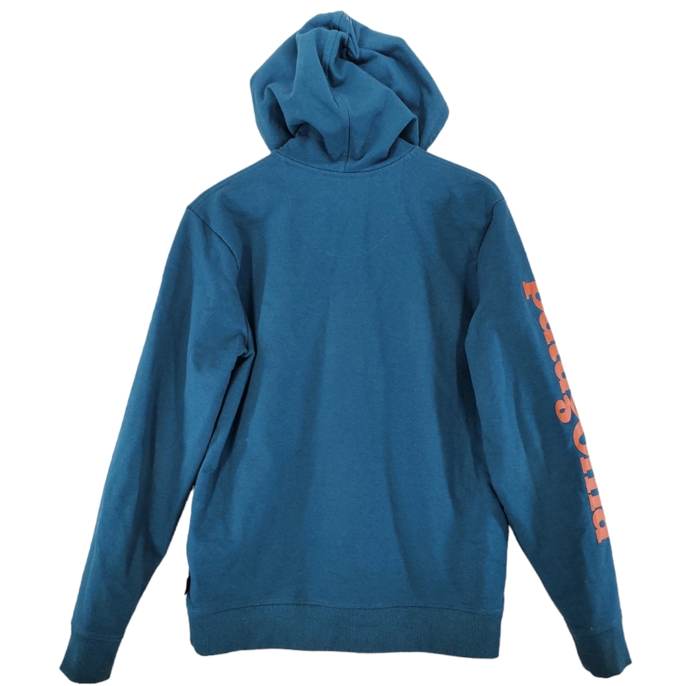 Patagonia Uprisal Hoodie Sweatshirt Men M Regular Fit Teal Pullover Orange Logo - Picture 8 of 14